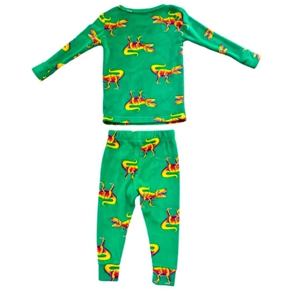 Cat & Jack Kids Long Sleeve Velour Style Dino Print Pajama Set. PJs. 18 Months.